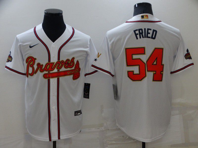 Men Atlanta Braves #54 Fried White Gold Game Nike 2022 MLB Jersey